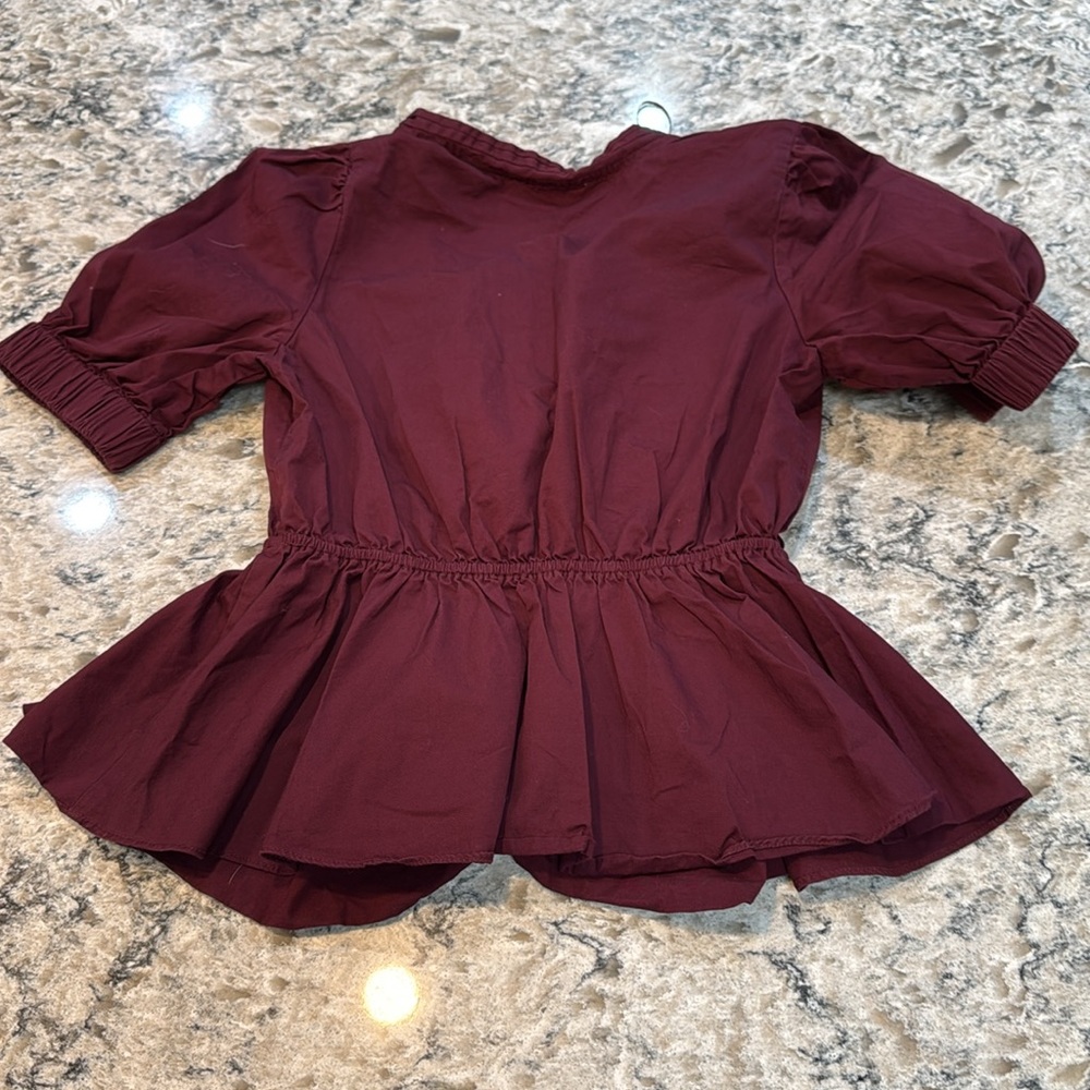 Hyacinth House Tuckernuck Piper Tie Front Peplum Top Burgundy Medium - Picture 6 of 13